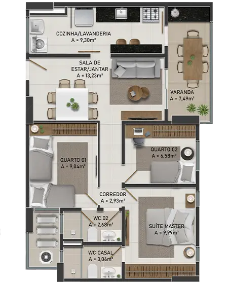 Apartamentos novos à venda com 77 e 94 metros no Eusébio- MADRI